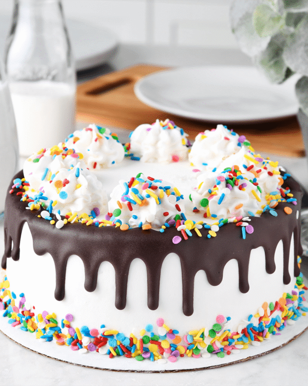 7" Double Layer Confetti Cake with Chocolate Drip Topping, 37oz